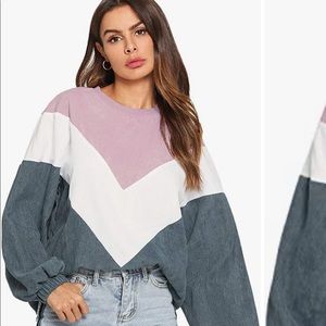 Loose Colorblock Sweatshirt Round Pullover Tops